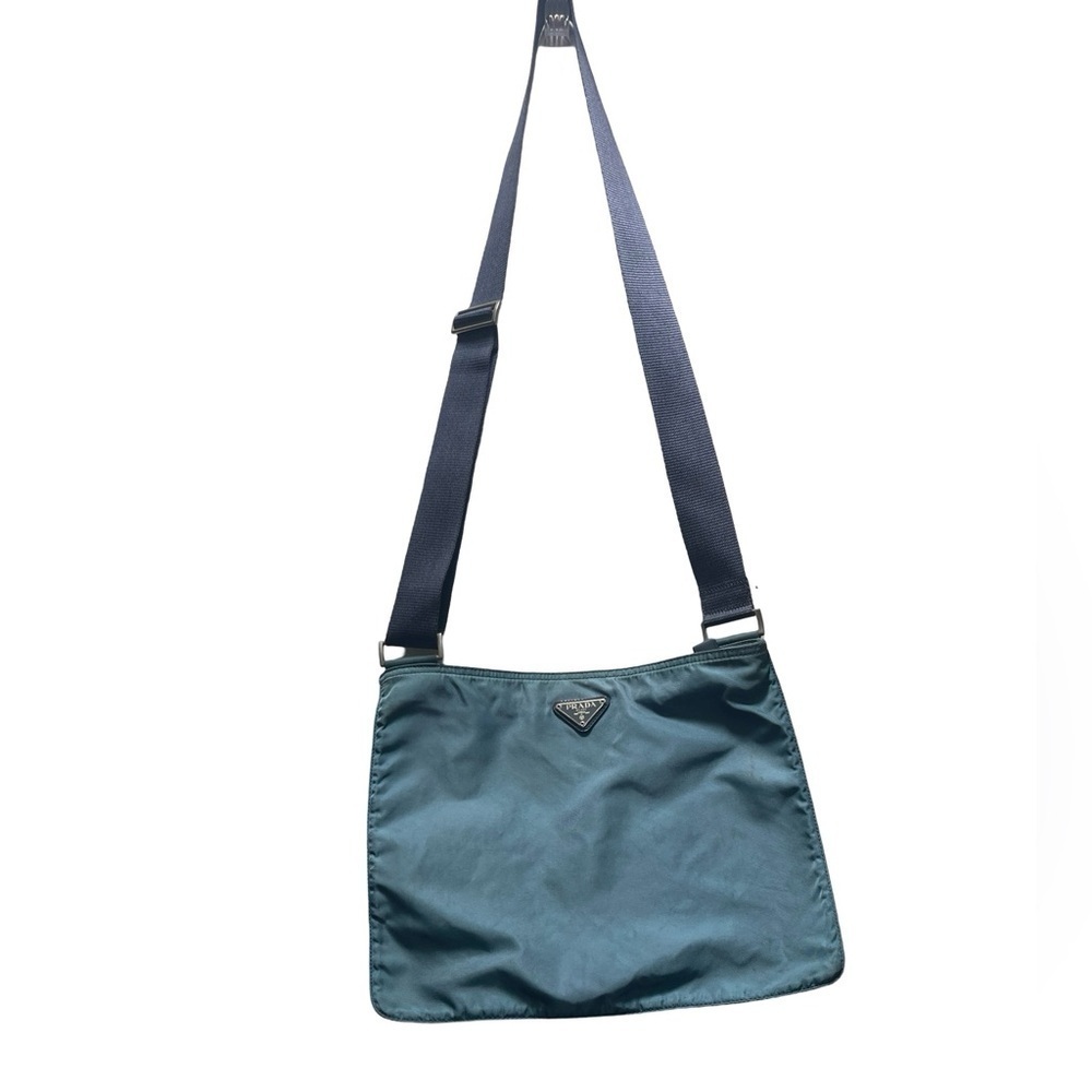 Authentic PRADA Blue/Green Nylon Shoulder Crossbody Bag Adjustable Strap Purse